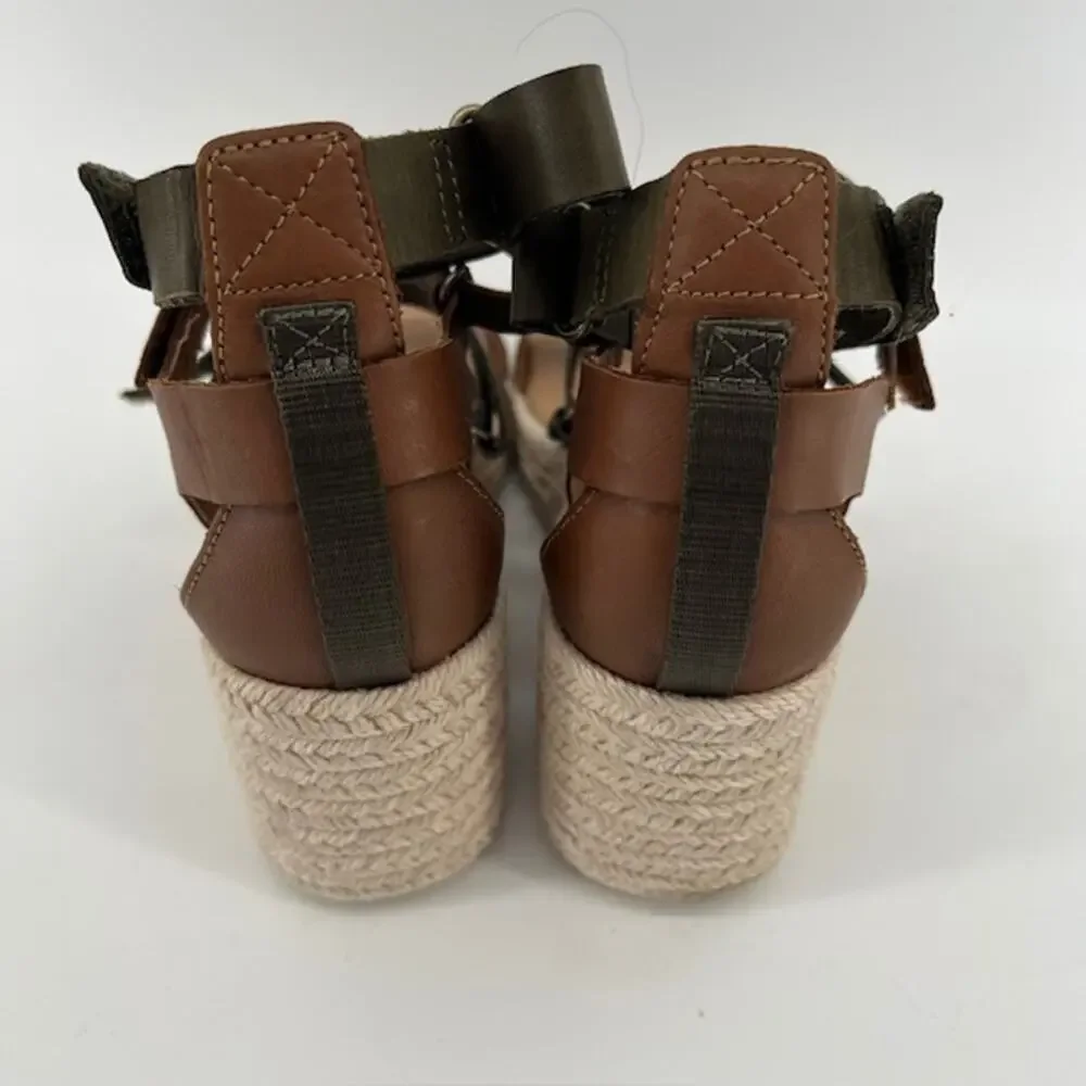 Sorel Cameron Wedge Multi-Strap Sandals Womens 8.5 Green Brown Leather Comfort